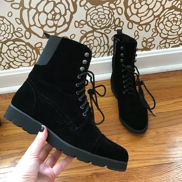 Black Velvet Combat Boots 